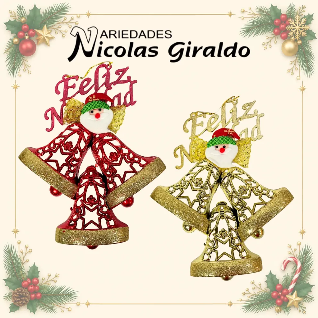 [18C903] ADORNO CAMPANA NAVIDEÑA TRIPLE PAPA NOEL