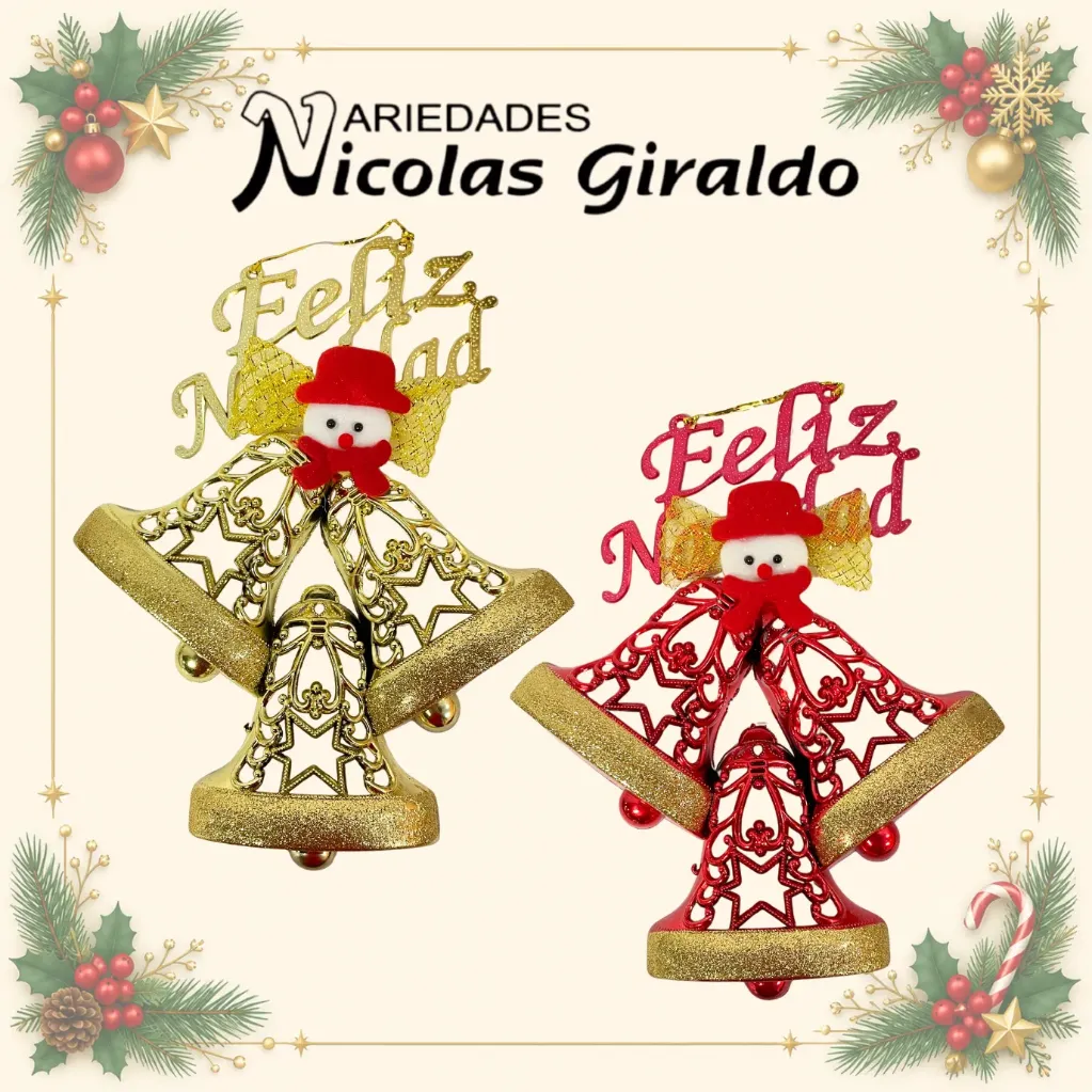 [18C904] ADORNO CAMPANA NAVIDEÑA TRIPLE MUÑECO NIEVE