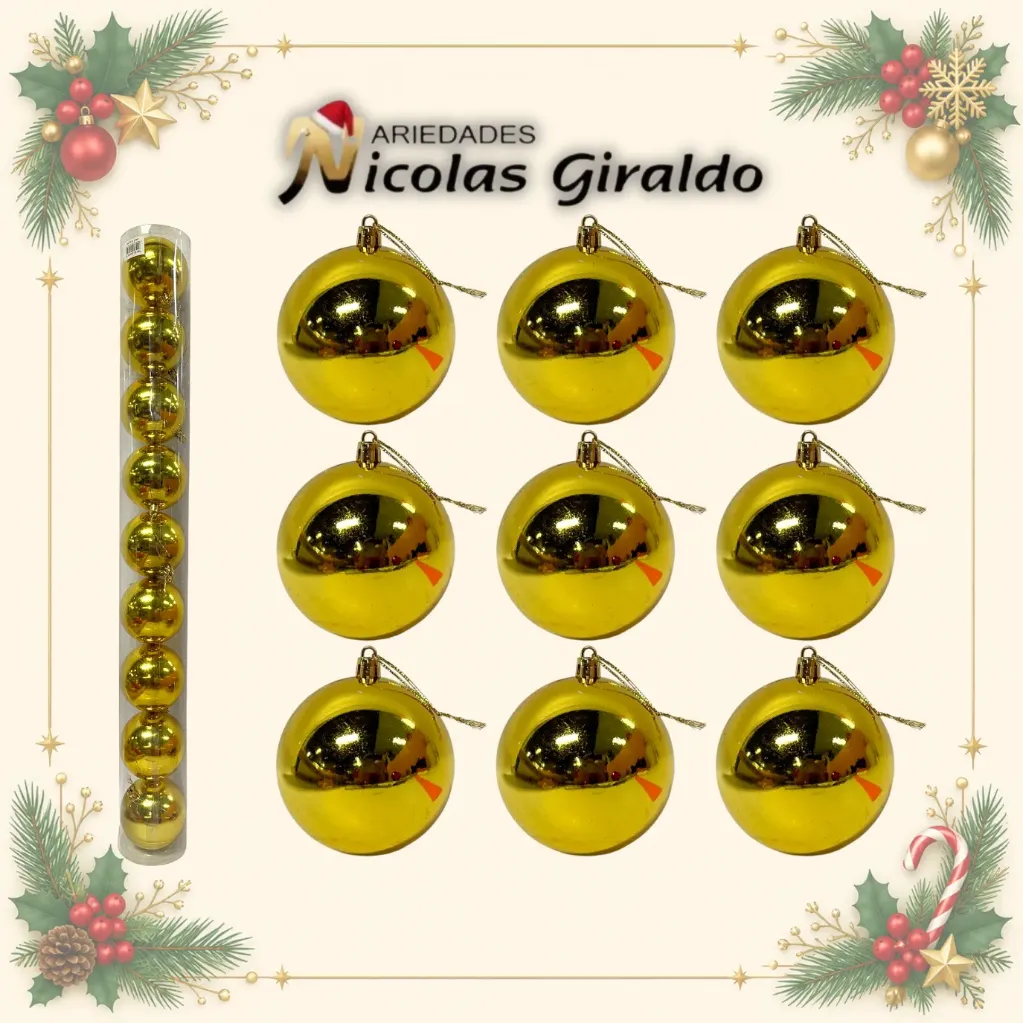 BOLA NAVIDEÑA 8 CM X9 DORADA