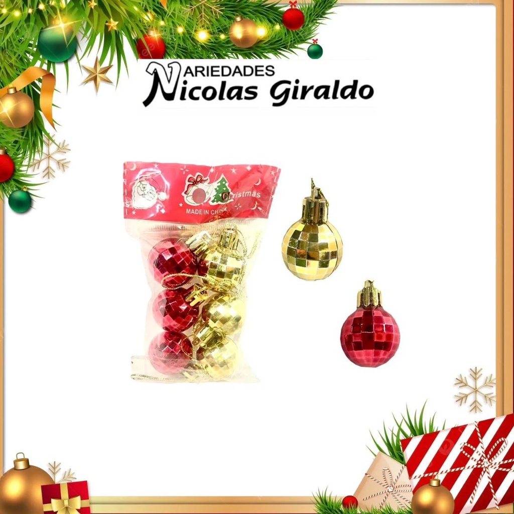 @BOLA NAVIDEÑA MINI BOLSA X6 ROJA-DORADA