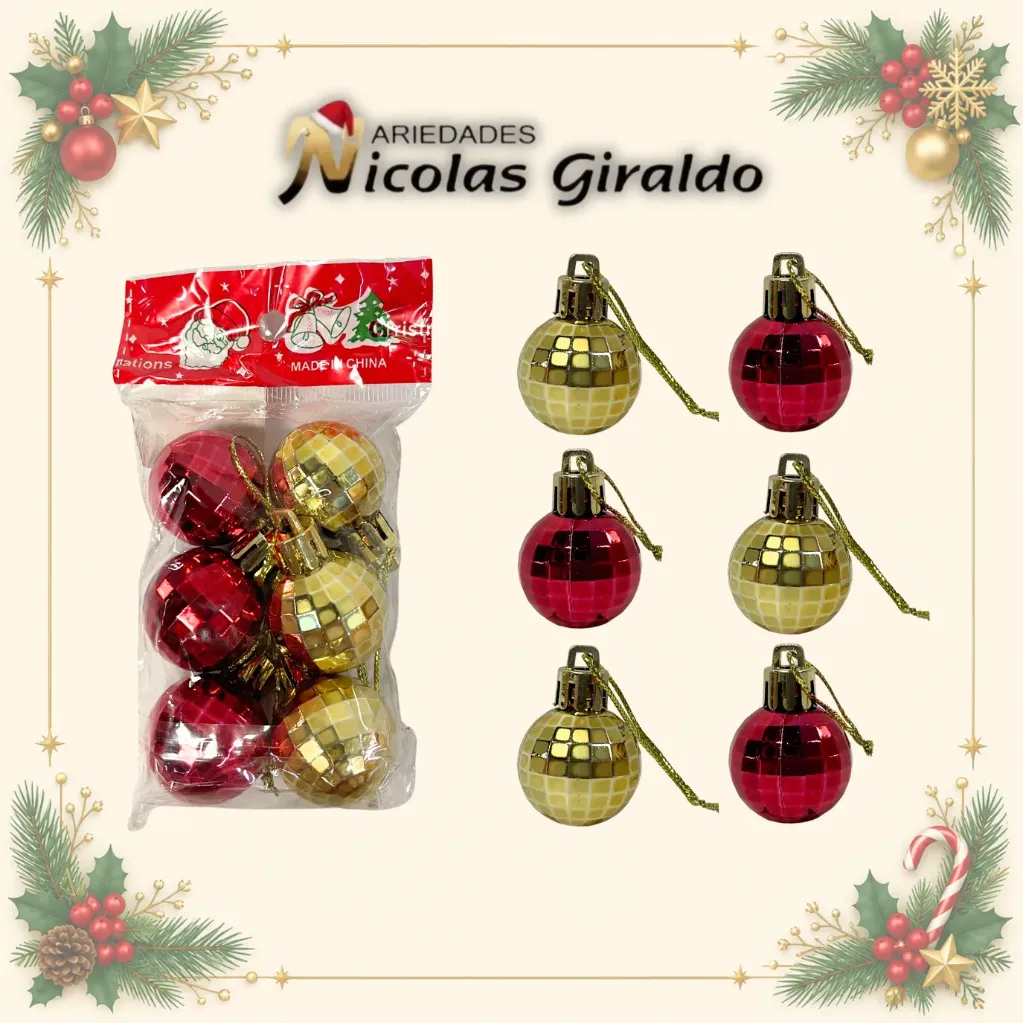 BOLA NAVIDEÑA MINI BOLSA X6 ROJA-DORADA