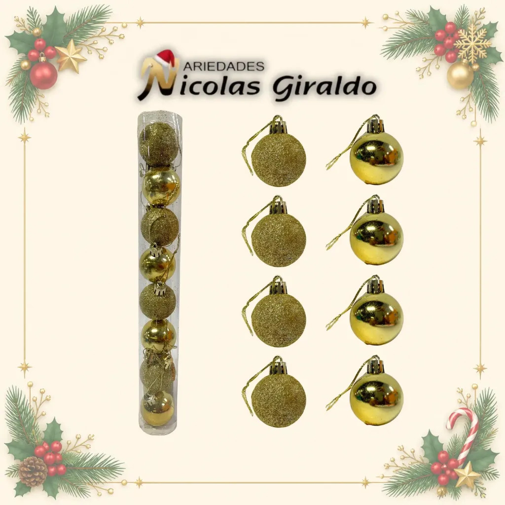 [A1139] BOLA NAVIDEÑA MINI TUBO X8 DORADA