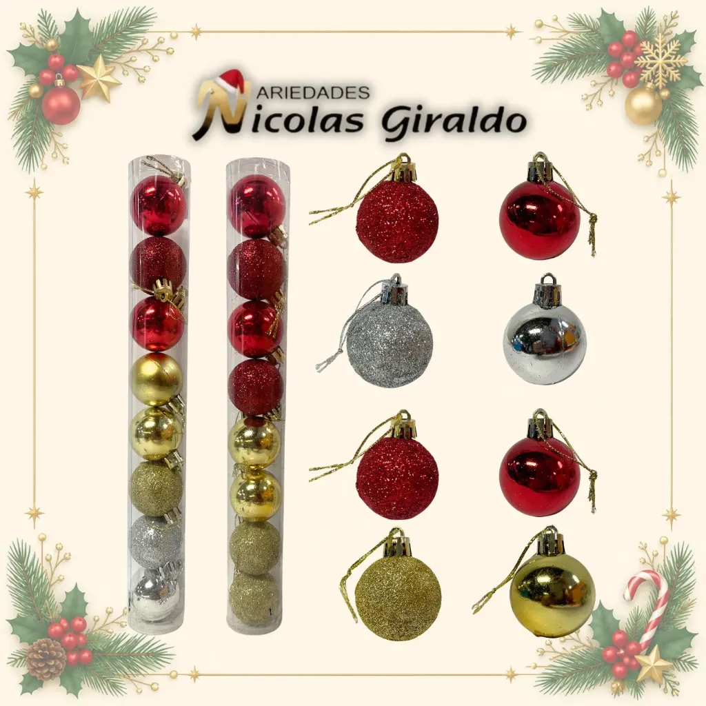 [A1141] BOLA NAVIDEÑA MINI TUBO X8 MULTICOLOR