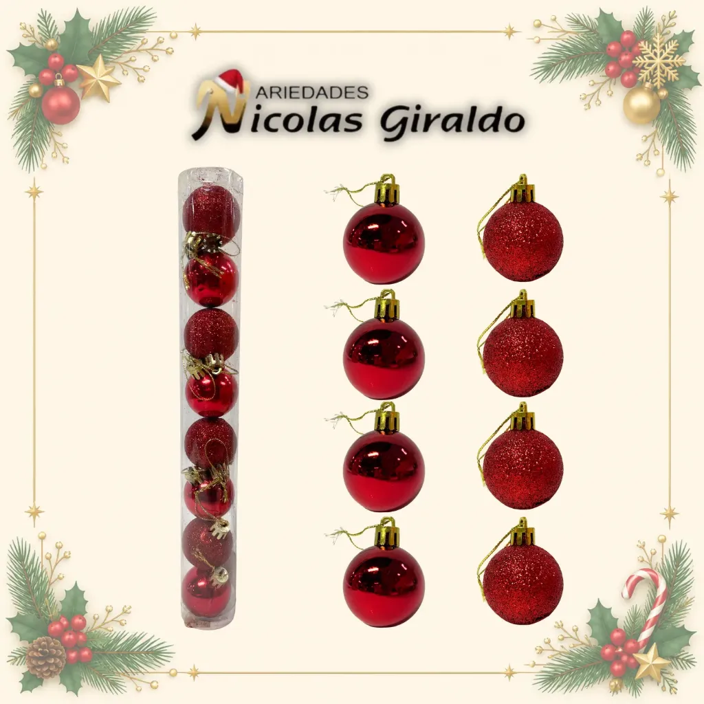 [A1138] BOLA NAVIDEÑA MINI TUBO X8 ROJA