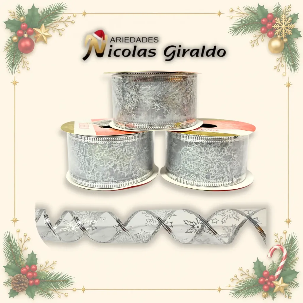 CINTA DECO ANCHA 3.8CM X2.7MT PLATA