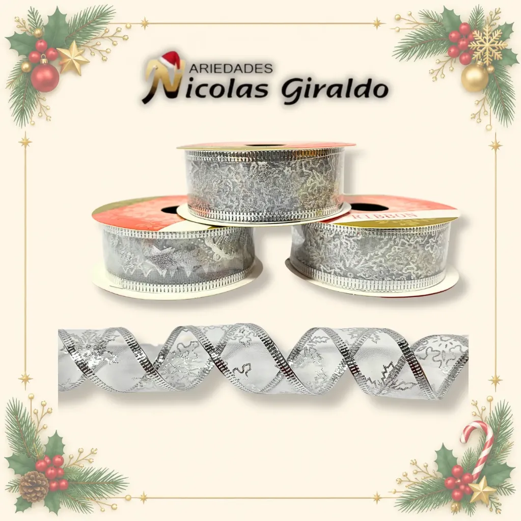 [FL308S] CINTA DECORATIVA DELGADA 2.5CM X2.7MT PLATA
