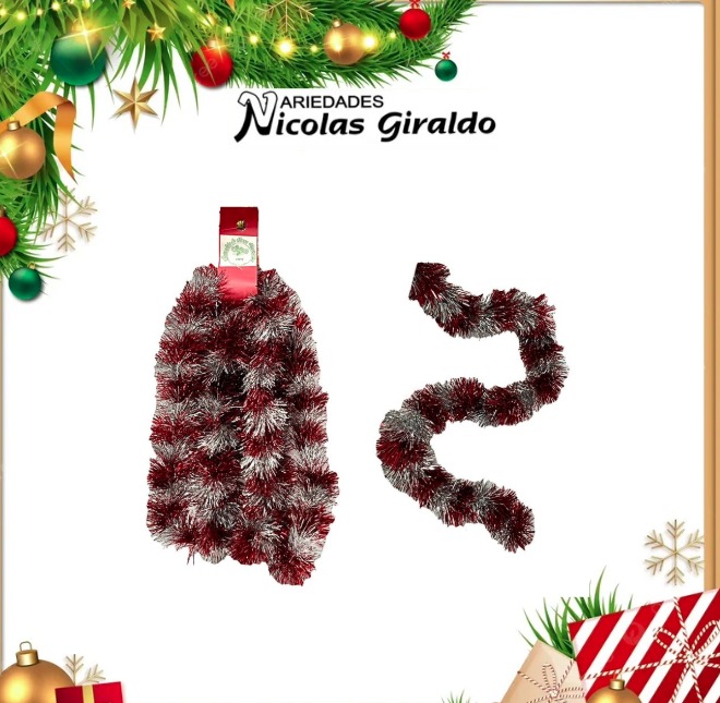 GUIRNALDA NACIONAL METALIZADA ROJA PLATA 7.5 X4MTS