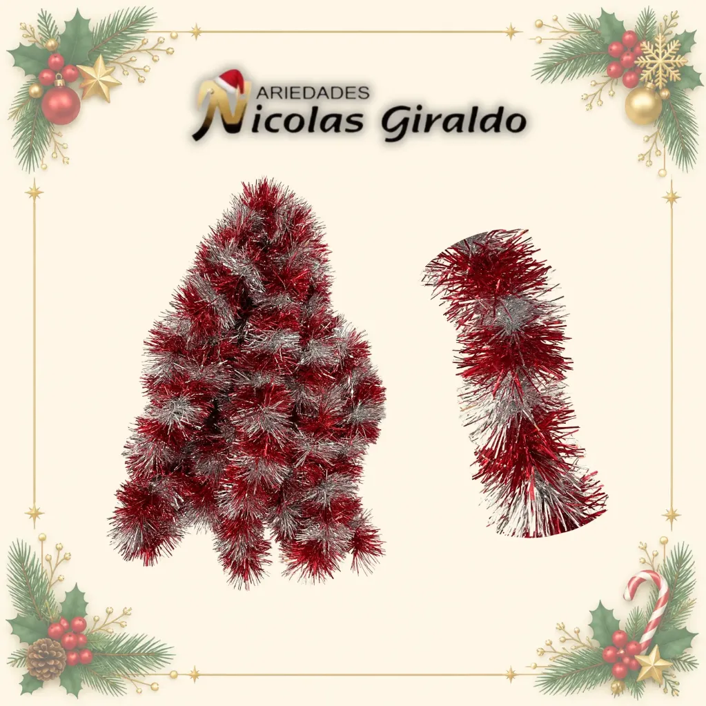 GUIRNALDA NACIONAL METALIZADA ROJA PLATA 7.5 X4MTS