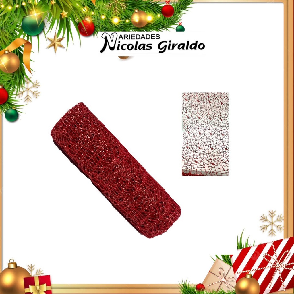 @MALLA DECORATIVA 26CM 5 YARDAS NIDO PAJARO ROJA 