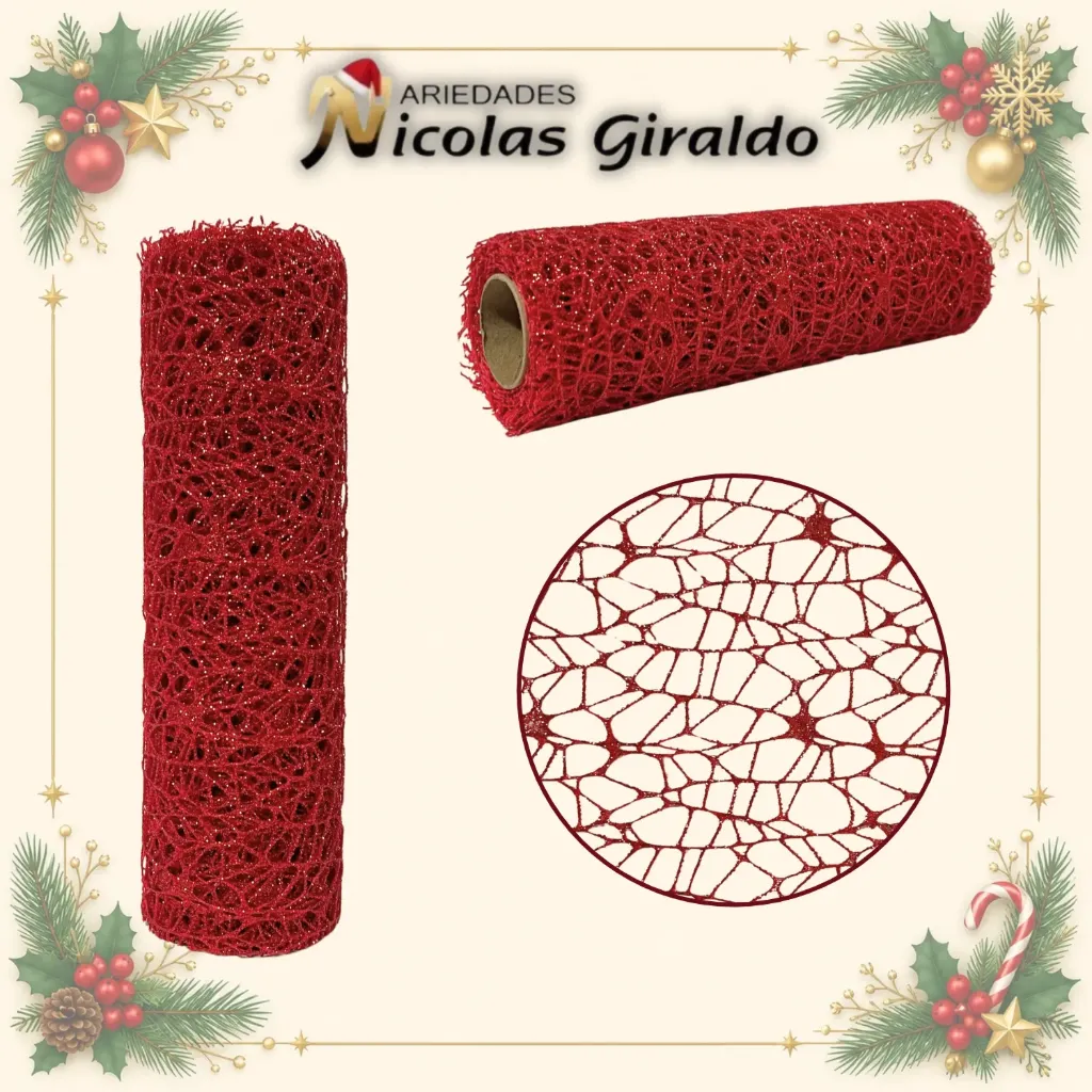 [MW-178] MALLA DECORATIVA 26CM 5YARDAS NIDO PAJARO ROJA