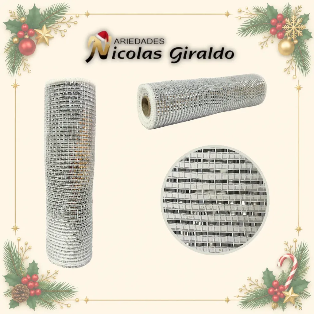 [VNG-109B] MALLA DECORATIVA 26CM 8 YARDAS BLANCA PLATA