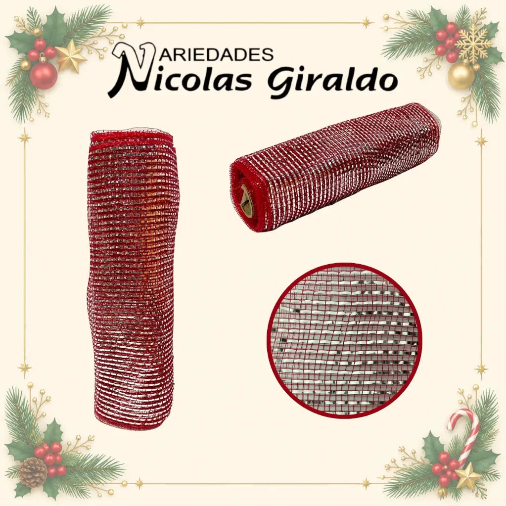 [VNG-103RR] MALLA DECORATIVA 26CM 8 YARDAS ROJA PLATA