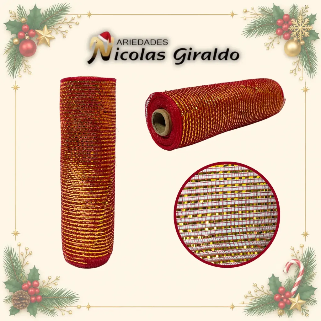 MALLA DECORATIVA 26CM 8 YARDAS NARANJA CON DORADO
