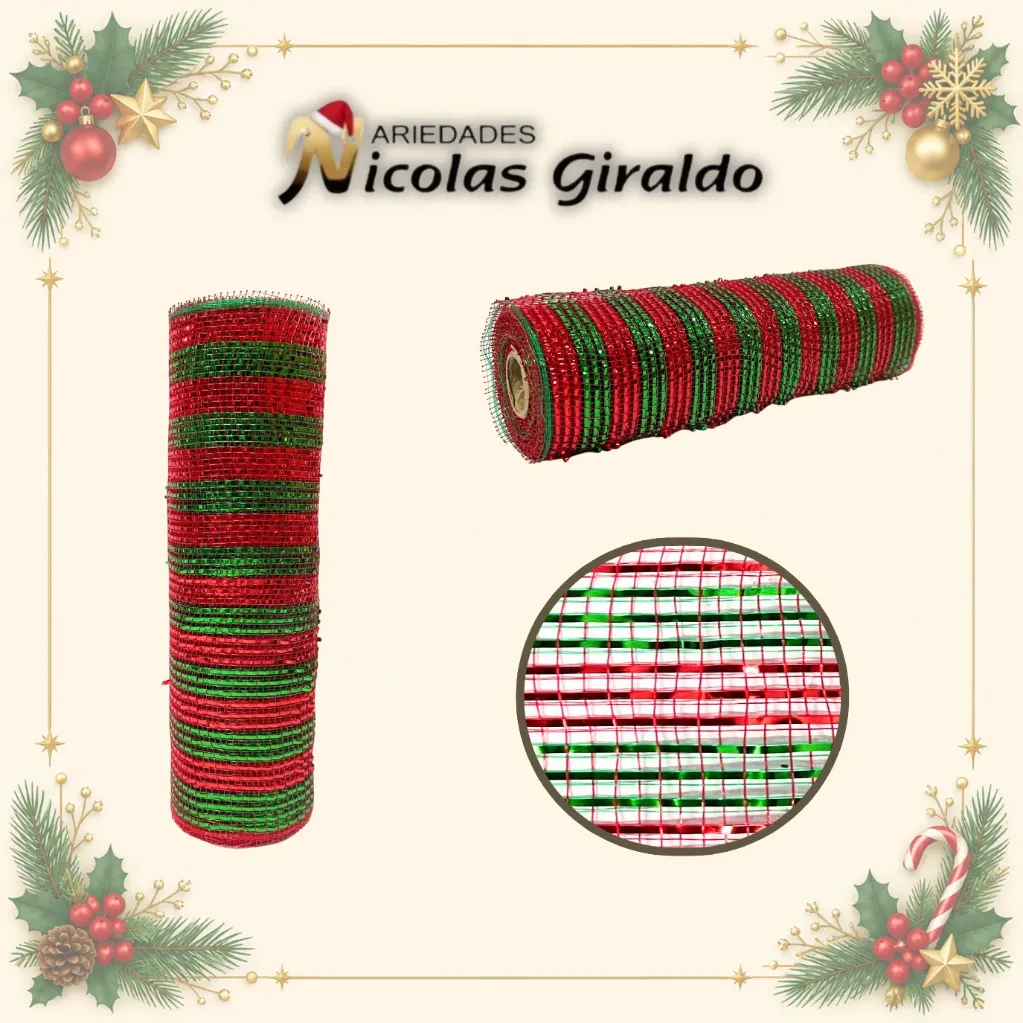 MALLA DECORATIVA 26CM 8 YARDAS ROJA VERDE