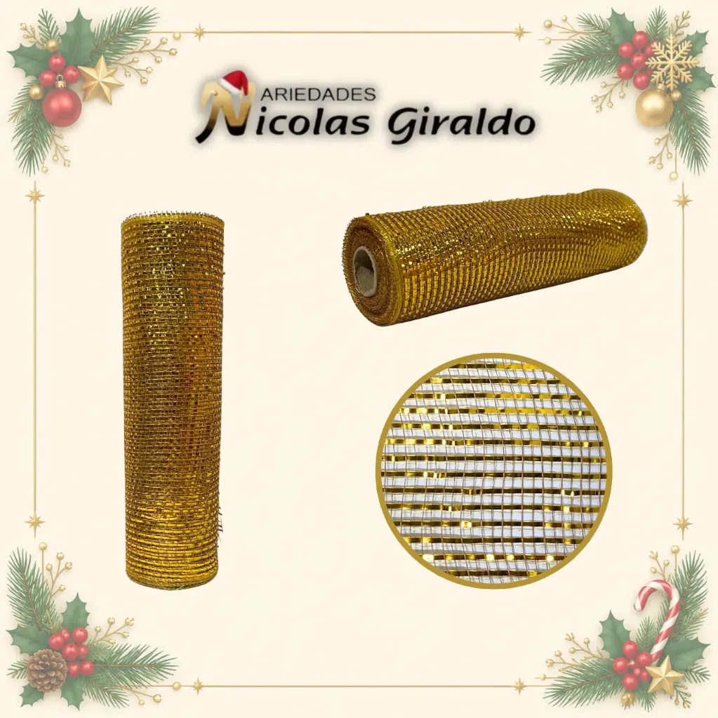 [VNG-106D] MALLA DECORATIVA 26CM 8 YARDAS DORADA