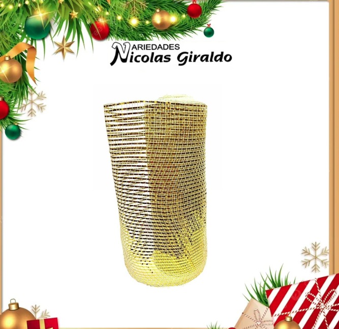 @MALLA DECORATIVA 26CM 8 YARDAS BEIS DORADA