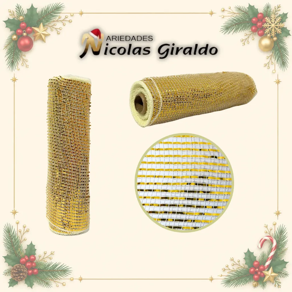 [VNG-107BH] MALLA DECORATIVA 26CM 8 YARDAS BEIS DORADA