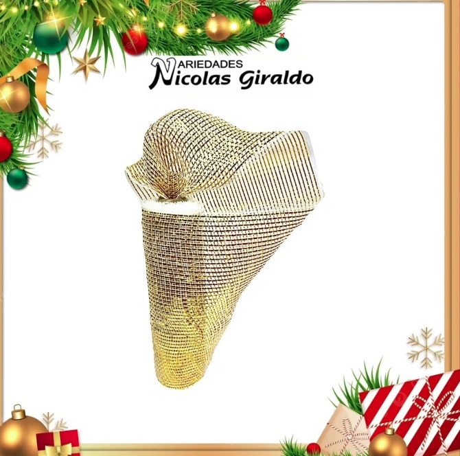 @MALLA DECORATIVA 26CM 8 YARDAS BLANCA DORADA
