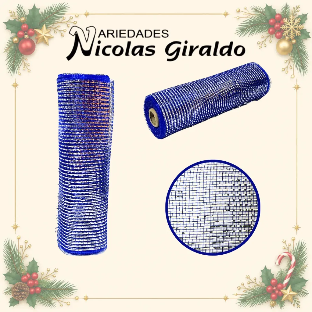 [VNG-112AR] MALLA DECORATIVA 26CM 8 YARDAS AZUL PLATA