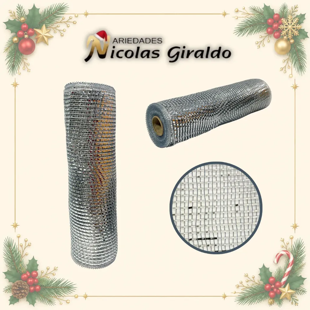 [VNG-113P] MALLA DECORATIVA 26CM 8 YARDAS PLATA