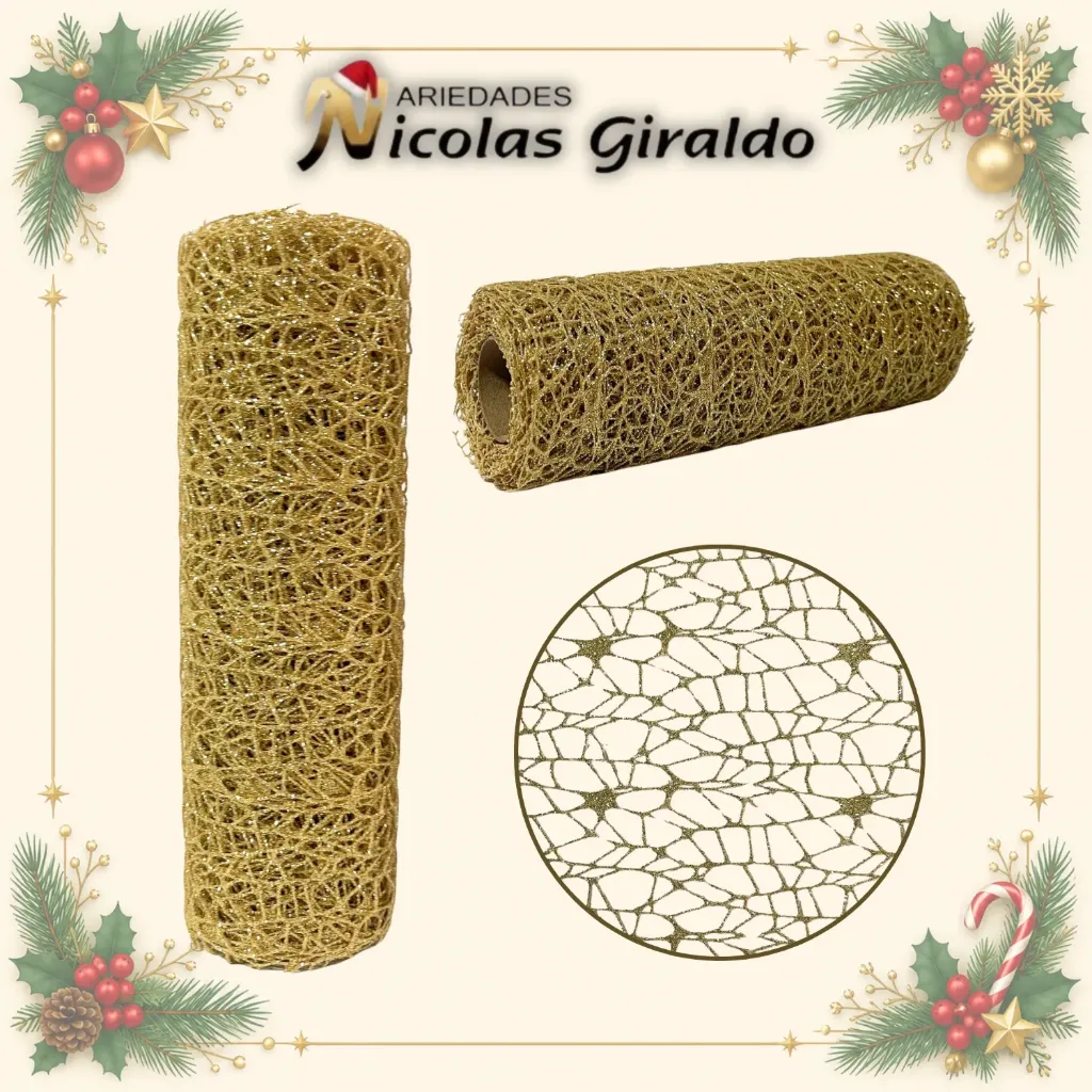 [MW-179] MALLA DECORATIVA 26CM 5 YDS NIDO PAJARO DORADA