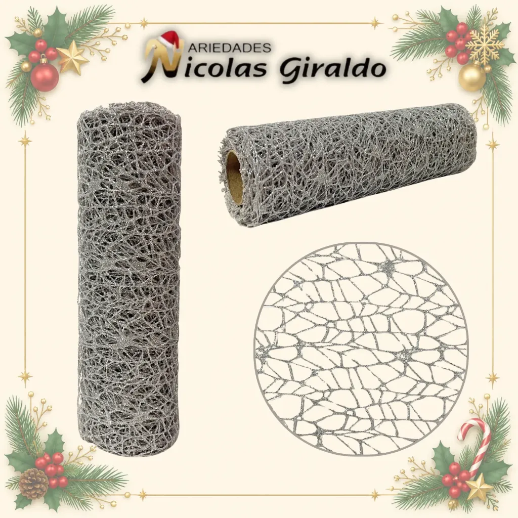 MALLA DECORATIVA 26CM 5YDS NIDO PAJARO PLATA