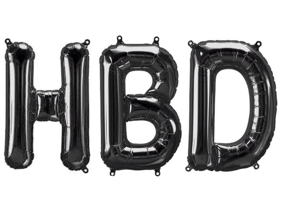 [GR-02] @Inflable letrero "H.B.D" 16 pulgadas negro