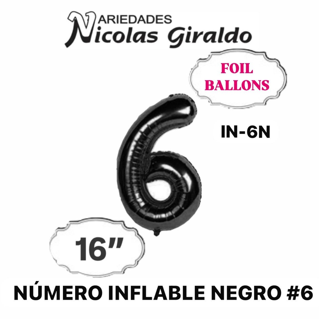 [2D-1751N-6] Numero inflable negro #6 (1404P)