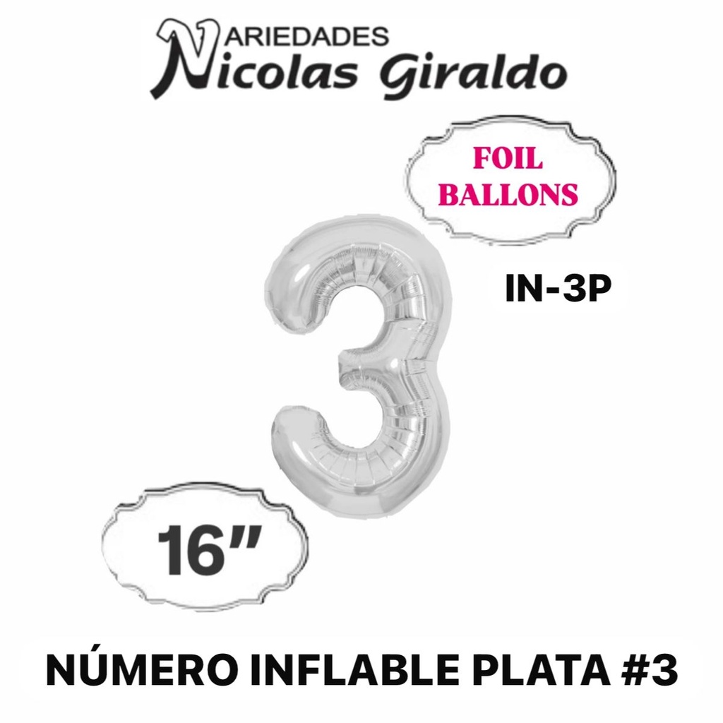 @(DF-013) Numero inflable plata #3