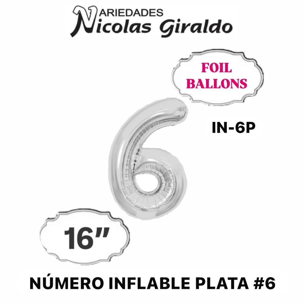 @(1404P) Numero inflable plata #6