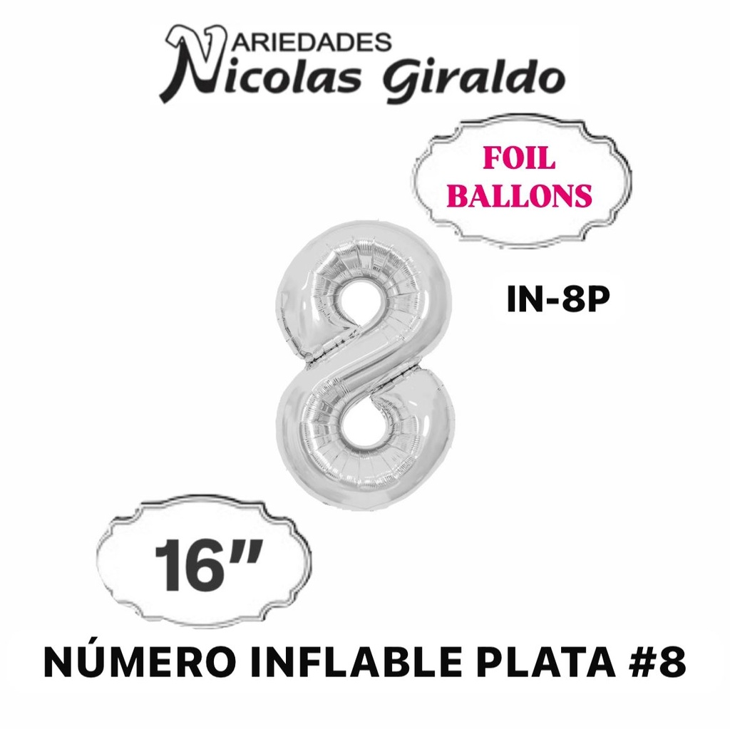 @(DF-013) Numero inflable plata #8