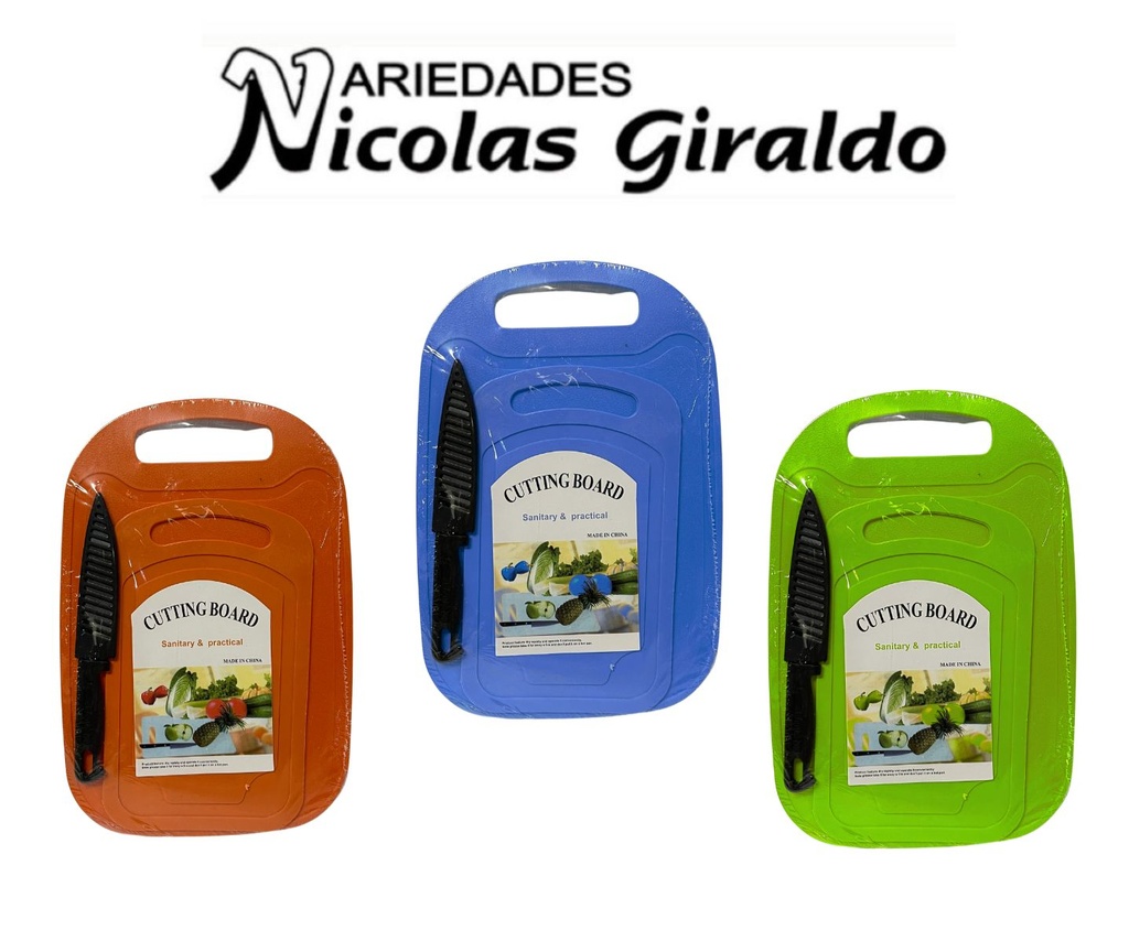 [PT18420] Tabla picar x2 mas cuchillo ovalada 