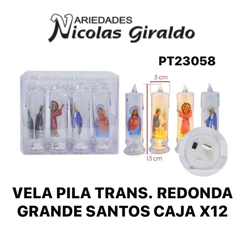 Vela pila trans. redonda grande santos caja x12