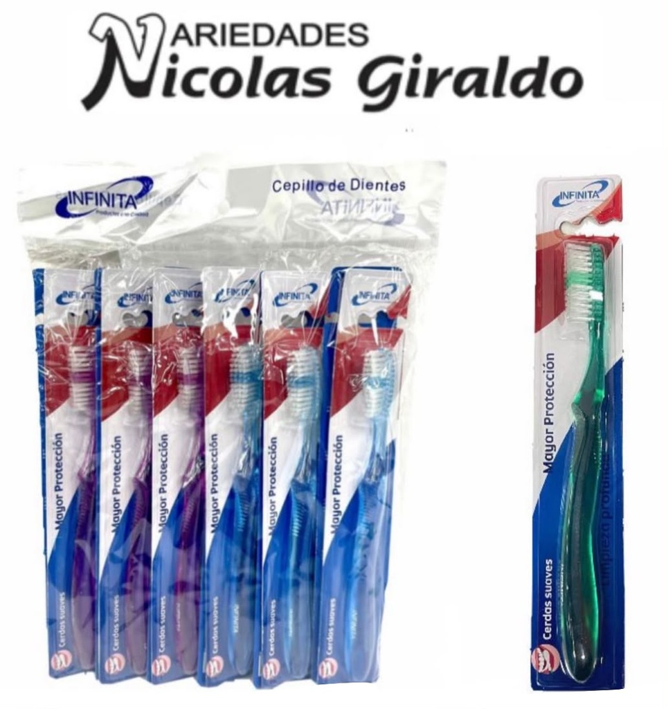 [INF214] Cepillo dental infinita adulto traslucido x12 unidades