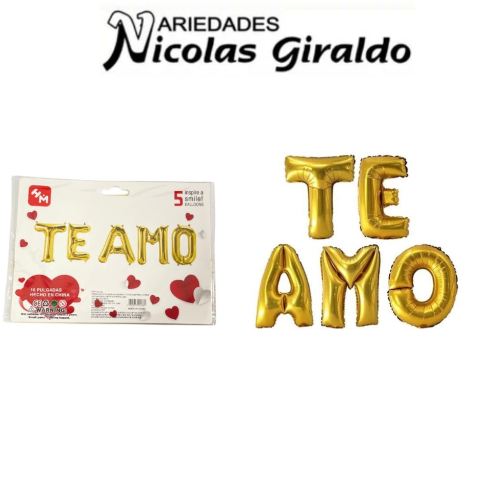 Globo inflable te amo dorado letra