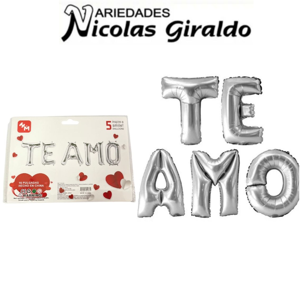 Globo inflable te amo plateado letra