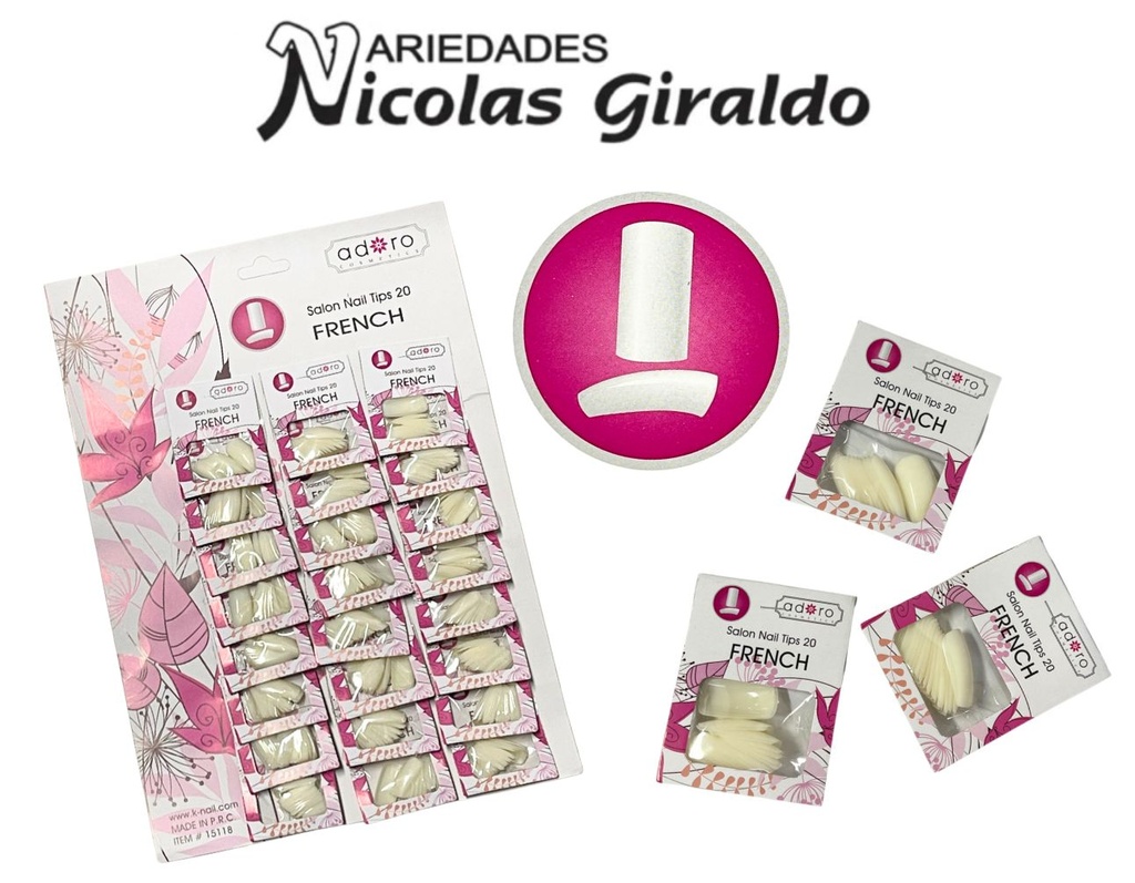 [15118] Uñas adoro FRENCH blanca x24 carton rosado 