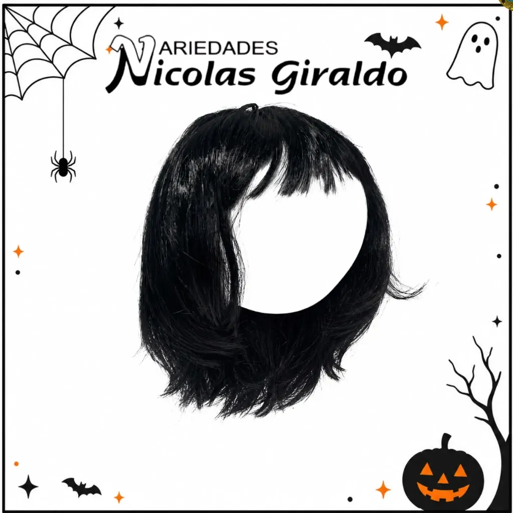 Peluca corta negra halloween