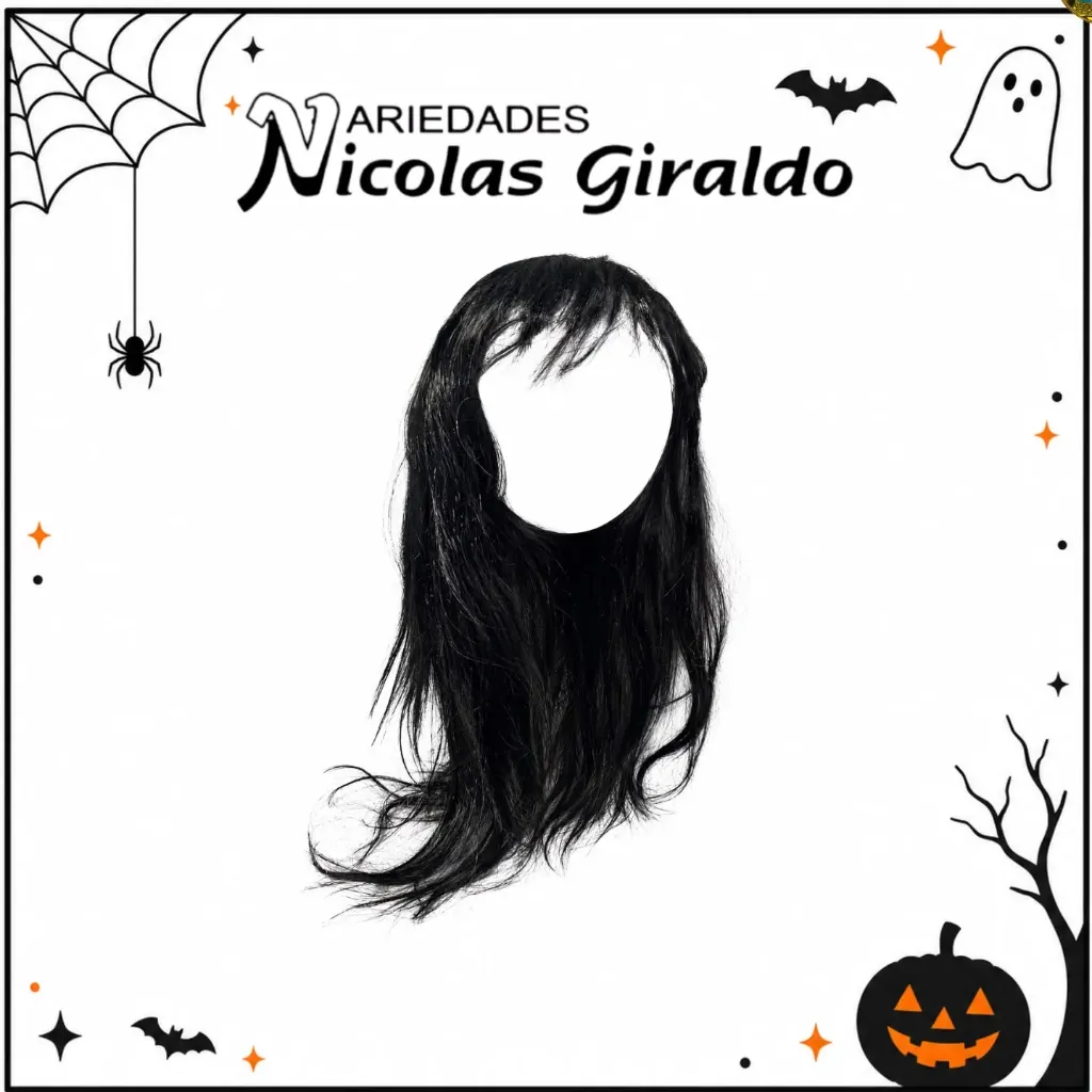 [DK201] Peluca lisa larga negra halloween