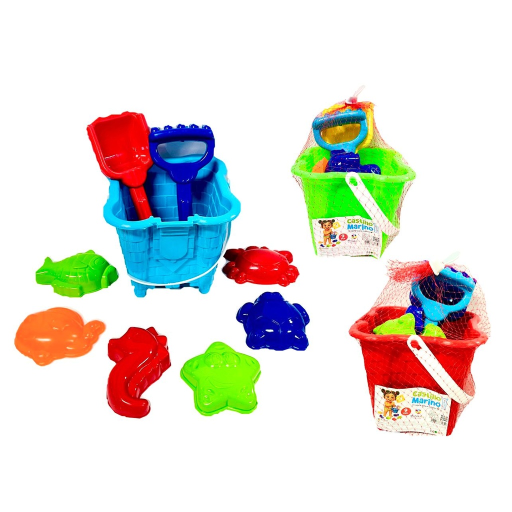 (4488)Balde playero castillo grande mundiplas con accesorios