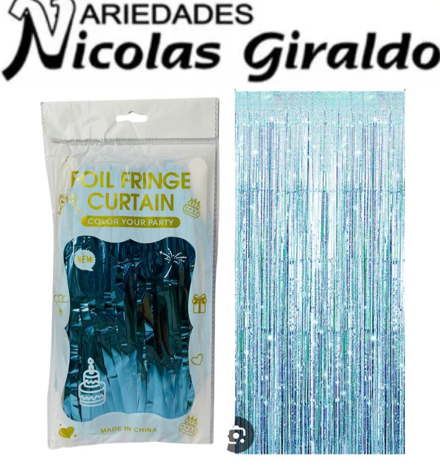 [1363-6] Cortina fiesta brillante 2x1 azul clara