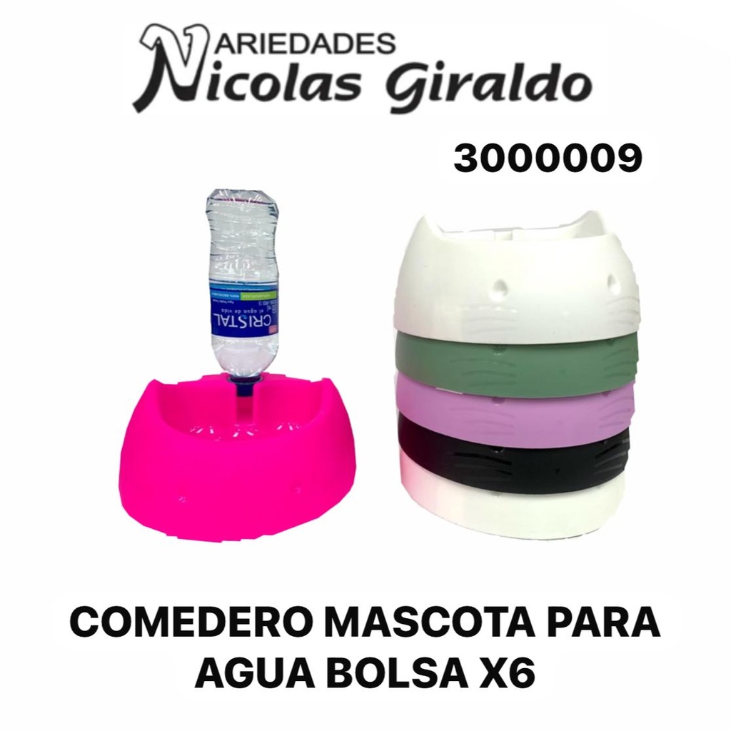 Comedero mascota para agua bolsa x6