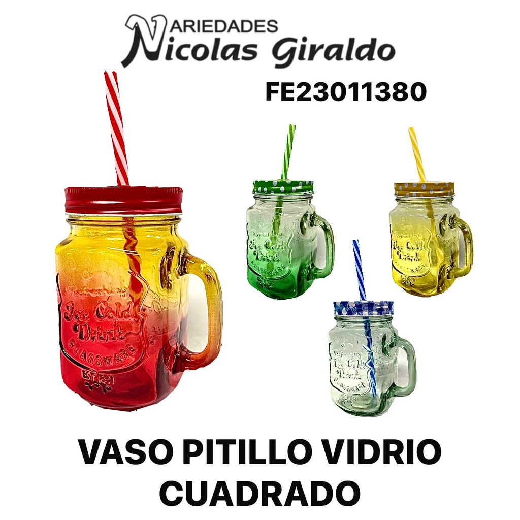 Vaso pitillo vidrio cuadrado transparente color