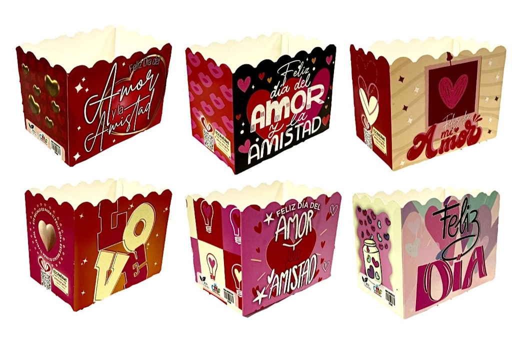 Caja ancheta crispetera mediana x12 amor y amistad