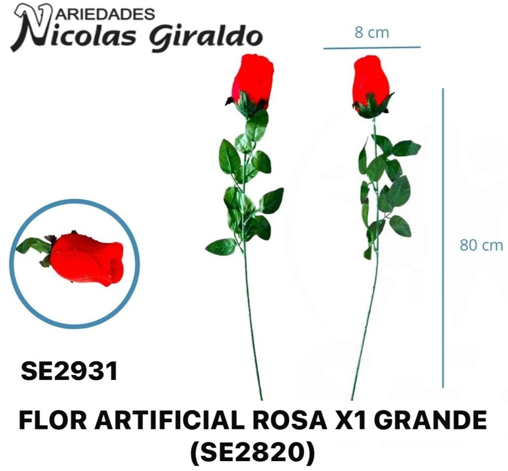 Flor artificial rosa x1 grande (SE2820)