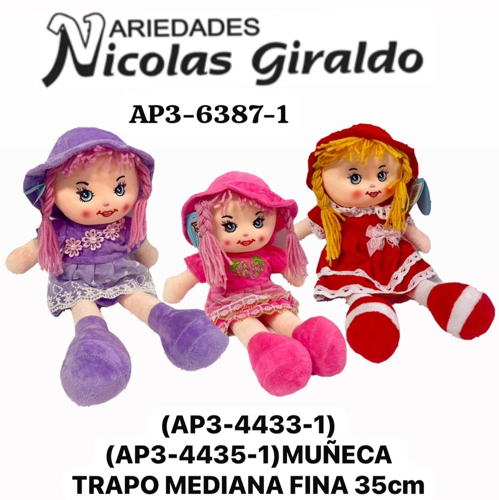 (AP3-4433-1)(AP3-4435-1)Muñeca trapo mediana fina 35cm