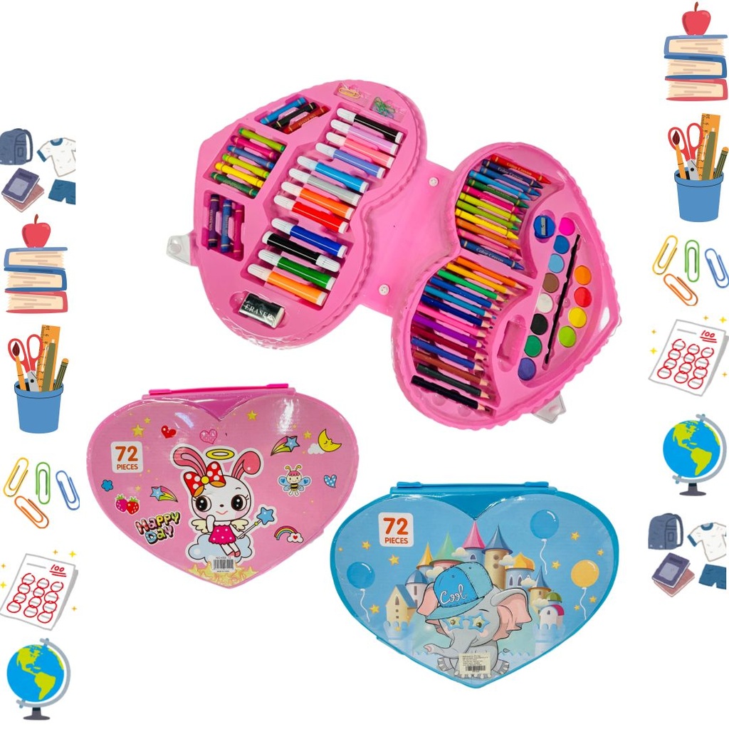 Set escolar infantil estuche corazon grande 