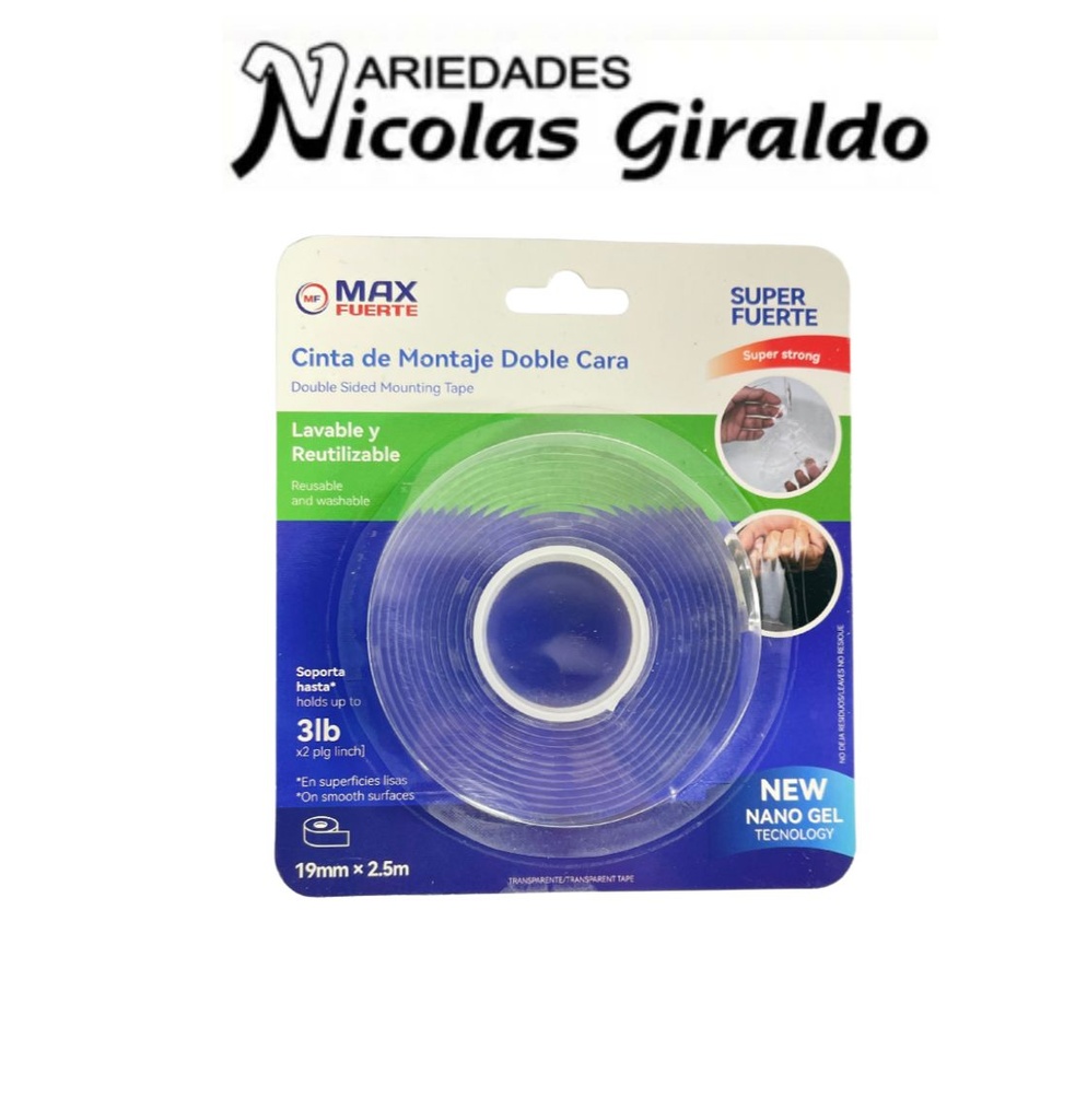 Cinta doble faz Nano gel transparente 