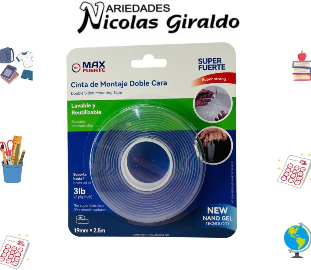 [MF19MMX2.5] Cinta doble faz Nano gel transparente 