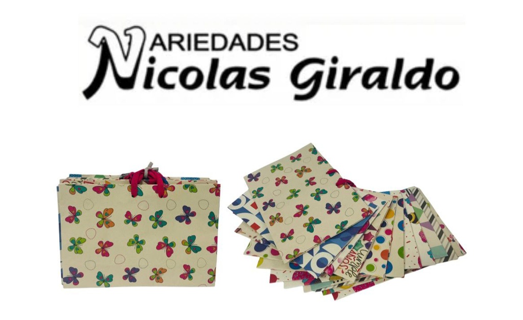 [104010] @Bolsa regalo horizontal estampada mediana pqt x12